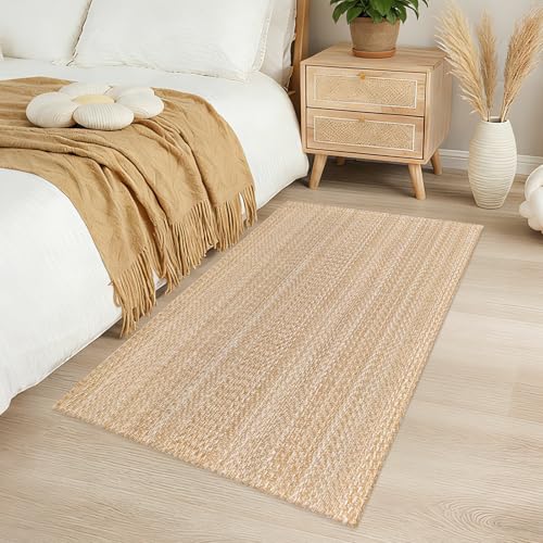 Washable Runner Rug 2x3 Ft Small Entryway Rug Indoor Door Mat Non Slip Front Door Rugs Indoor Braided Cotton Floor Carpet for Front Entrance Bathroom Kitchen Foyer, Khaki/Ivory - color: Khaki/Ivory, size: 2x3