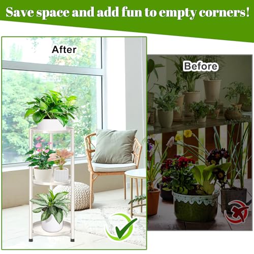 3 Tier Metal Plant Stand Indoor, Corner Tiered Round Plant Stand for Indoor Multiple Plants, Flower Pot Stands Outdoor Holders Plant Shelf Display Rack for Balcony Living Room(Cream White) - color: 3 Tier-Cream white-B