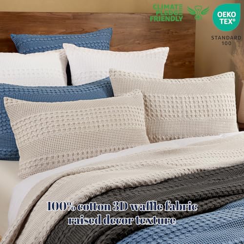 PHF 100% Cotton Waffle Pillow Shams Standard Size, 2 Pack 20" x 26" Soft Skin-Friendly Pillowcases, No Filling, Aesthetic Woven and Breathable Waffle Weave Pillow Case Covers for Bed, Oatmeal - color: Oatmeal, size: 26" x 20" (Pack of 2)