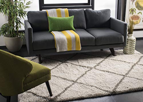 SAFAVIEH Hudson Shag Collection Accent Rug - 2' x 3', Ivory & Grey, Modern Trellis Design, Non-Shedding & Easy Care, 2-inch Thick Ideal for High Traffic Areas in Foyer, Living Room, Bedroom (SGH281A) - color: Ivory/Grey, size: 2' x 3' (Rectangular)