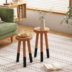 Rubber Wood 9" Round Plant Stand |Dip Dyed Black Accent Stool |Small Drinking Table |Side Table(18" H) - color: 18" Tall Black