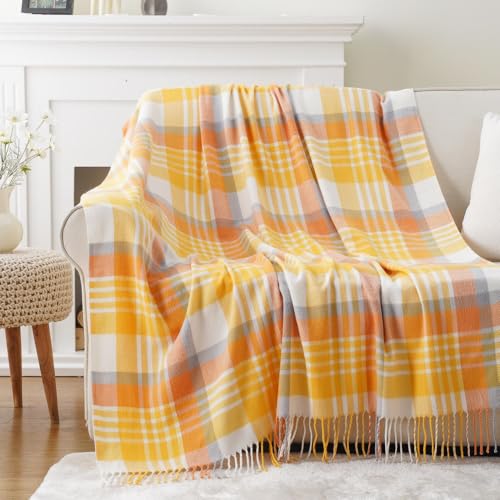 BATTILO HOME Yellow Plaid Throw Blanket for Couch - Plaid Throw Blanket Buffalo Plaid Blankets - Lightweight Farmhouse Outdoor Spring Summer Throw Blankets for Bed, Sofa (50"x60") - color: Yellow Plaid