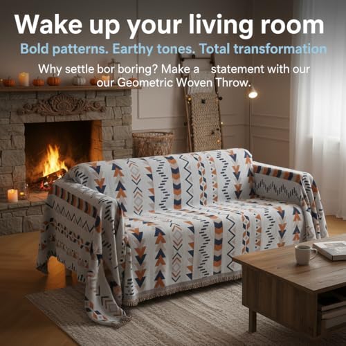 amorus Bohemian Throw Blanket Chenille Jacquard Tassels Cover, 71"*90",NO.6 | Boho Style blankets, modern Geometric, warm & cozy. For couch, bed, outdoor, car - color: Pattern 6, size: 71x91 in