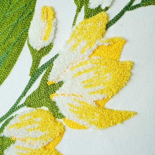 vctops Farmhouse Hibiscus Flowers Cotton Tufted Throw Pillow Cover Spring Floral Embroidery Pillowcase Soft Square Cushion Case for Sofa Couch Bed Chair (Yellow F,18"x18") - color: Yellow F