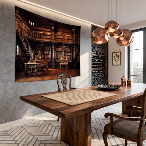 Medieval Bookshelf Tapestry Vintage Library Bookcase Tapestry Wall Hanging Victorian Office Zoom Video Backdrop Old Books for Study Room Bedroom Living Room Decor 78.7"x59.1" - color: H, size: 59.1"L x 78.7"W