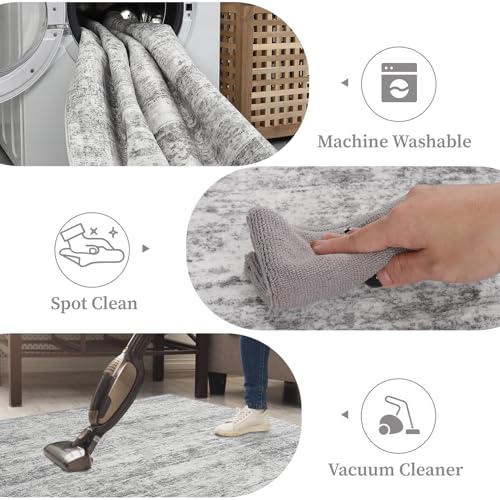 6x9 Area Rugs for Living Room - Grey Machine Washable Non-Slip Modern Rugs for Bedroom - Low Pile Thin Large Floor Carpet for Dinning Room Home Office (Neutral Gray, 6'x9') - color: Neutral Grey, size: 6' x 9' (Rectangular)