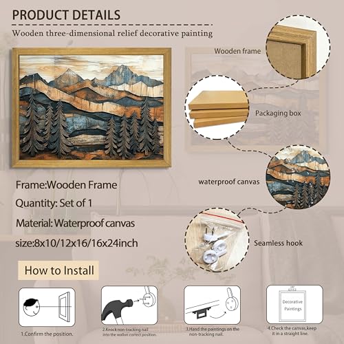 Vintage Boho Mountain Wall Art, Framed Landscape Canvas Wall Art, Nature Forest Wall Decor, Rustic Farmhouse Print Poster Painting for Living Room Bedroom Dining Room 8x10 Inch - color: Landscape Painting B, size: 10"L x 8"W