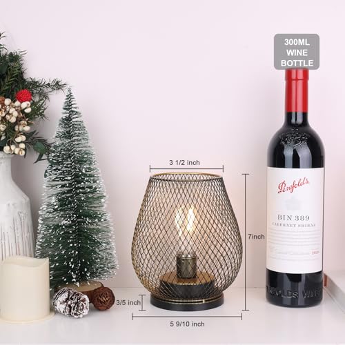 Set of 2 Battery Operated Lamp LED Table Lantern, Golden Metal Cage Cordless Lamps with LED Bulb，Vintage Decorative Outdoor Lantern for Weddings, Parties, Patio, Events for Indoor Shelf Decor - style: Golden Egg / Timer