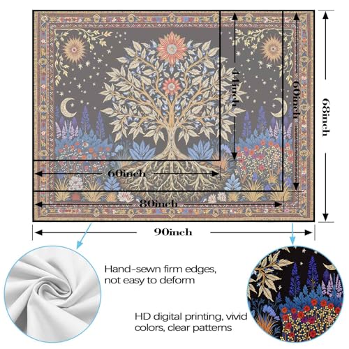 Spenlife Tree of Life Tapestry, Mystical Floral Tapestries for Bedroom, Celestial Wall Decor, Blacklight Tapestries (60" x 44") - color: Black Green, size: 60"L x 44"W