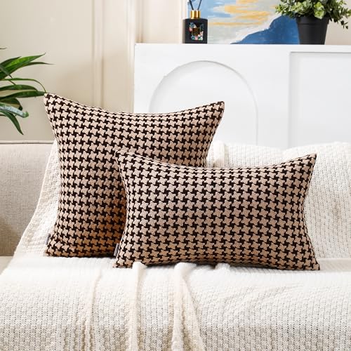 The Perfect Combination of AMAROTI Coffee Color and Gray, Exquisite Windmill Texture Pattern, 20X20 inch Farmhouse Living Room Sofa More Upscale Enjoy Jacquard Craft and Velvet Texture Fabric - color: Coffee Pattern and Gray Pattern, size: 20" x 20" (Pack