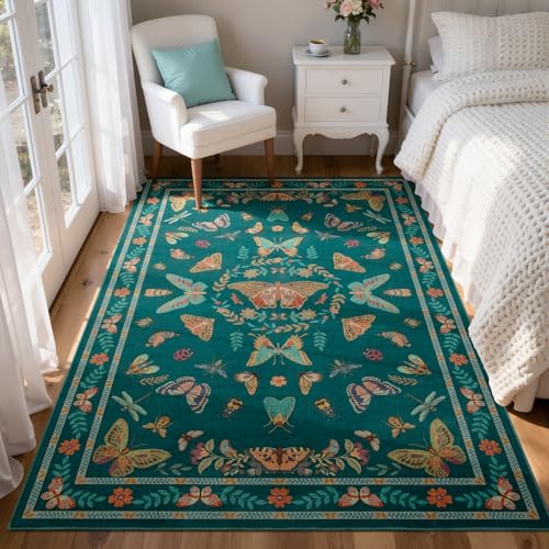 Unirea 3x5 Dark Blue Bedroom Entryway Kitchen Area Rug, Washable Non Slip Boho Insect Rug for Living Room, Bathroom, Home Office, Kids Room, Laundry Room, Soft Low Pile Insect Bug Rugs, Thin Carpet - color: Dark Blue, size: 3'x5'