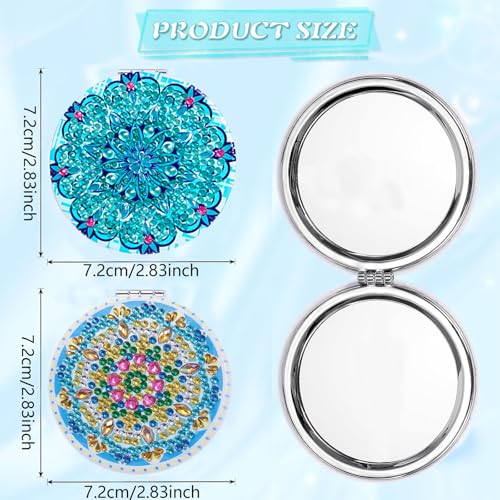 DDGYP 2 PCS DIY Diamond Painting Compact Mirror, Pocket Mirror Cover Portable Folding Purse Mirror, PU Leather Diamond Art Projects Kits for Women Girls Gifts - color: Blue