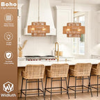 Widluth17.7 Rattan Pendant Light, Hand-Woven Boho Farmhouse Hanging Light Fixture, Drum Wicker Rattan Chandelier for Kitchen Island, Bedroom, Dining Room, Entryway - color: Gold 17.7"