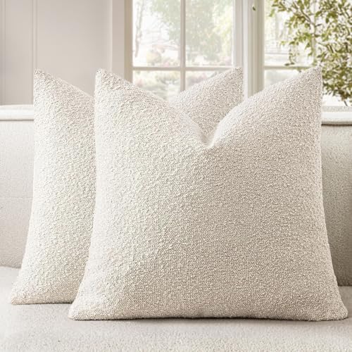 Pack of 2 18x18 Inch Decorative Boucle Throw Pillow Covers Textured Square Pillowcaes Accent Solid Cozy Soft Cushion Covers Home Decor for Sofa Couch Living Room Home Decor,Natural Beige - color: Natural Beige, size: 18" x 18" (Pack of 2)