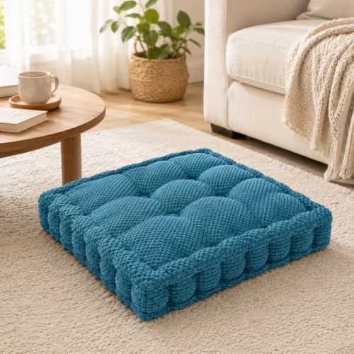 ChezMax Floor Pillow & Cushion, Large Meditation Chair Cushions, Thick Square Seat Pad, Soft Tufted Seating Pouf for Indoor/Outdoor Yoga Bench Rocking Chair Room Tatami Sofa, Royal Blue 20"x20" - color: Royal Blue L