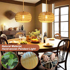 Hanging Lights with Plug in Cord Rattan Hanging Lamp Boho Ceiling Light Fixtures Farmhouse Pendant Lamp Shape for Living Room Bedroom Kitchen - size: 12.6 Inch-Drum Shade