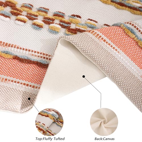 Boho Tufted Throw Pillow Covers 18x18 Set of 2 Stripe Decorative Pillow Cases Accent Chenille Pillowcases Farmhouse Cushion Case Nuetral Textured Pillow Cover Fall Autumn Home Decor,Orange - color: Orange Stripe, size: 18" x 18" (Pack of 2)