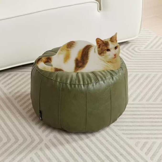 Louis Donné Waterproof Unstuffed Pouf Ottoman for Foot Rest DIY Faux Leather Moroccan Retro Stytle no Filler Cover Storage for Books Home docoration Pet priendly (Only Cover)(Lucky Green)