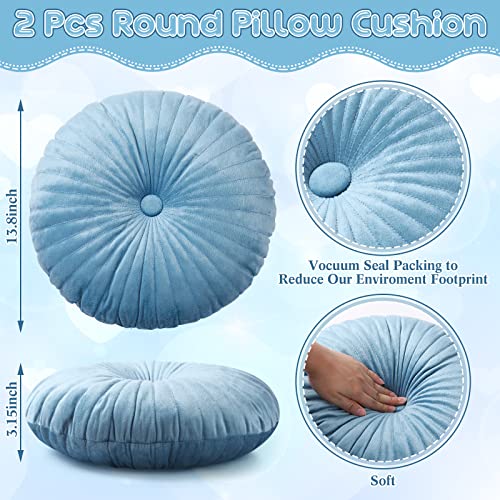 Namalu 2 Pcs Round Throw Pillow 13.8 Inch Decorative Round Velvet Floor Pillows Pumpkin Throw Pillows with Center Button for Thanksgiving Home Decor Living Room Sofa Couch Bed Chair (Blue) - color: Blue