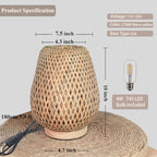 Boho Table Lamp - Small Lamps for Bedroom, Wicker lamp, Rattan Lamp, Boho Bamboo Woven Table Lamp for Bedroom Living Room Desk, 2700K T45 LED Bulb Included