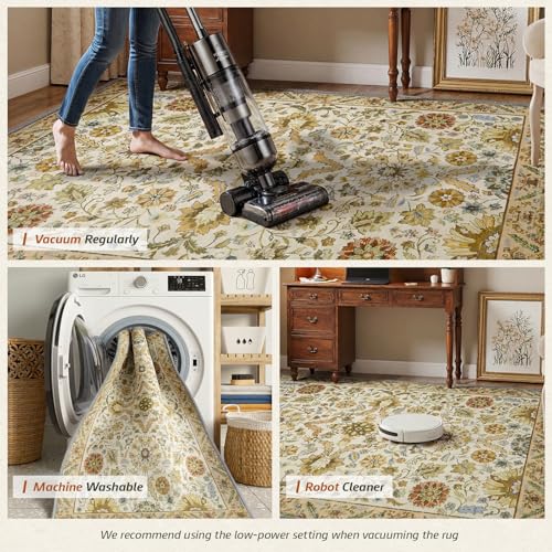 MINIDEAR 2x3 Area Rugs for Entryway Kitchen, Washable Rug Small Accent Rugs for Bedroom Non Slip Vintage Rug with Floral Print Thin Carpet Mat for Home, Daisy Tan - color: 03tan, size: 2' x 3' (Rectangular)
