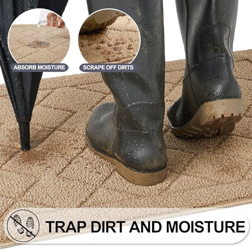 REFETONE Indoor Doormat, Front Back Door Mat 24"x36" Rubber Backing Non Slip Mats, Absorbent Washable Entrance Doormat for Entryway, Resist Dirt Low-Profile Inside Floor Mat for Muddy Shoes, Brown - color: Big Plaid Brown, size: 2' x 3' (Rectangular)