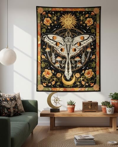 Aipon Orange Moth Tapestry Boho Retro Floral Flowers Tapestries Aesthetic Vintage Mushroom Tapestries Bedroom Indie Vertical Tapestry Wall Hanging for Living Room Dorm (44.00'' × 60.00'', Orange) - color: Orange, size: 60"L x 44"W