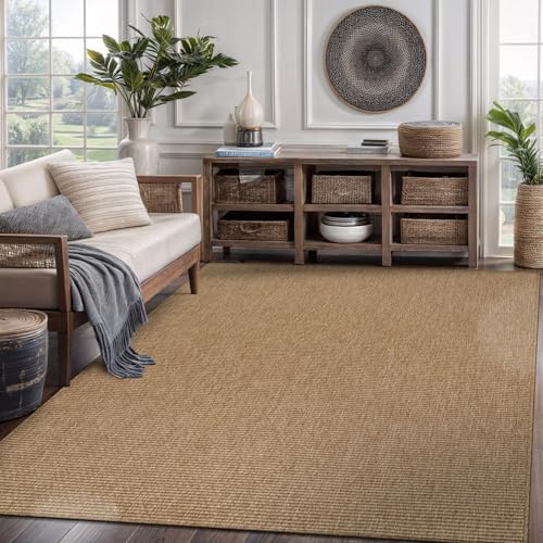CAMILSON Easy Jute Rug 5x7, Indoor Outdoor Natural Color Farmhouse Area Rugs for Living Room Patio and Kitchen Rug, Solid Boho Woven Design, Easy-Cleaning, Washable Outside Carpet Alfombras (5 x 7) - color: Basketweave/Natural, size: 5' x 7' (Rectangular)