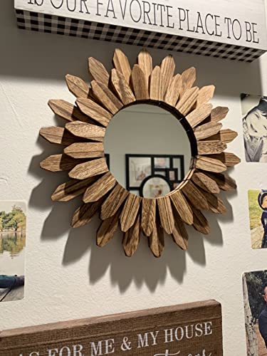 Honiway Wall Mirror Decorative 12 inch Rustic Wood Mirror Sunburst Boho Mirror for Entryway Bedroom Living Room Bathroom House Warming Gifts New Home Essential Carbonized Black - color: Carbonized Black, size: 12 inch (1 pack)