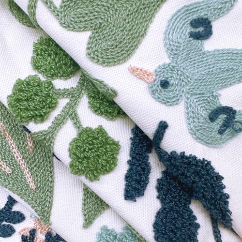 Alysheer Floral Embroidered Spring Decorative Throw Pillow Covers 20"x 20" Set of 2, Farmhouse Cottage Navy Blue Green Flowers Leaves Knit Pattern Cotton Canvas Cushion Case for Couch Bed Living Room - color: - Blue Green, size: 20" x 20" (Pack of 2)