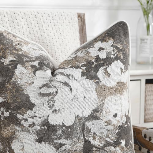 Vintage Floral Throw Pillow Covers 20x20 Set of 2 Neutral Boho Farmhouse Soft Chenille Jacquard Decorative Couch Pillow Covers for Sofa Couch Bed Living Room Home Décor Beige and Taupe - color: Beige and Taupe, size: 20" x 20" (Pack of 2)