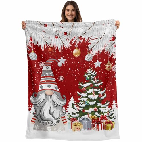Christmas Gnome Throw Blankets, Winter Merry Christmas Tree Balls Soft Fleece Blanket Decorative for Home Sofa Couch Chair Living Bedroom,40x50 Inches, Red - color: Christmas-lxm13071, size: 40x50 Inch
