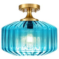 Antique Blue Close to Ceiling Fixture, 11 Inch Easy Install Semi Flush Ceiling Light, Glass Ceiling Light for Bathroom Laundry Coastal Apartment Hallway - color: Blue