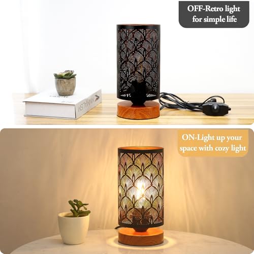 Small Industrial Table Lamps Dimmable, Bedside Lamps for Nightstand,End Table Side Desk lamp with Rustic Black Metal Cage Lampshade for Bedroom, Kids Room Living Room 2700K LED Bulb Included - color: peacock tail