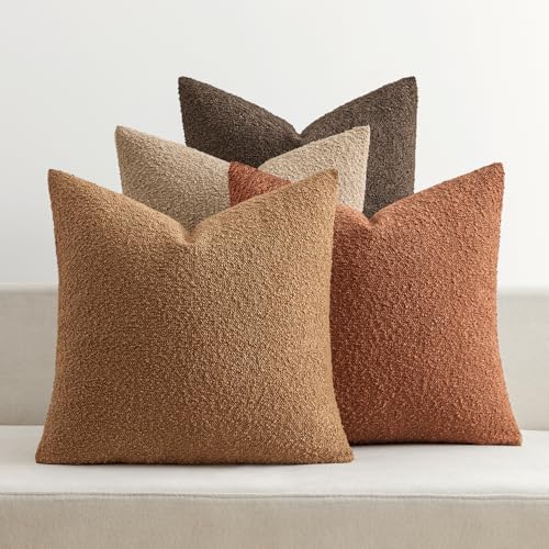 MIULEE Pack of 4 Decorative Textured Boucle Throw Pillow Covers 18x18 Inch Rustic Accent Solid Pillow Cases Soft Couch Cushion Covers for Modern Farmhouse Boho Chair Sofa Bed Livingroom Home Decor - color: Rustic, size: 18" x 18" (Pack of 4)