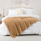 Winter Knit Throw Blanket Fluffy Fuzzy Soft Lightweight Cozy Farmhouse Tassels Chunky Knitted Throws for Couch Sofa Bed (Camel, 60"x80") - color: Camel, size: 60"x80"