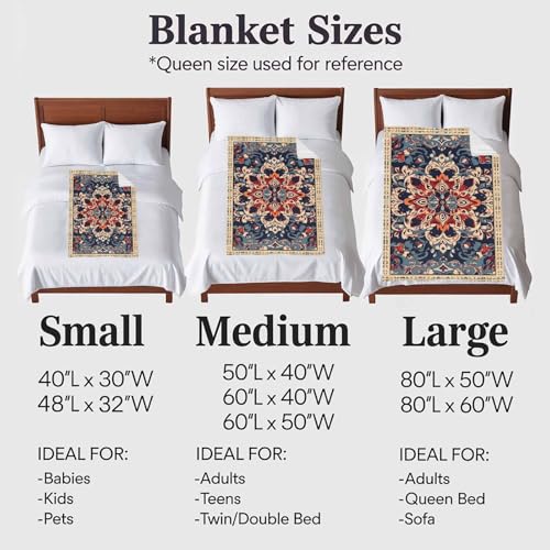 Bohemian Throw Blanket for Couch Gifts for Women Blue Retro Boho Ethnic Farmhouse Colorful Flannel Cozy Soft Thick Blankets Warm Plush Fleece Blanket for Bed Sofa 30" x 40" - size: 30" x 40"