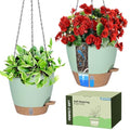 Self-Watering Hanging Planters with Water Level Window, 8/10 Inch Indoor Outdoor Hanging Plant Pots Includes Chain Hangers with Drainage Holes & Detachable Reservoir (Green, 8+10 inch) - color: Green
