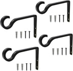 4Pack Hanging Plant Bracket 6inch Metal Plant Hook Shepherds Hook Decorative Wall Plant Hanger for Hanging Lanterns, Bird Feeder, Flower Basket, Home Decor Indoor & Outdoor (Black)