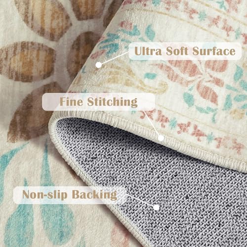 jinchan Spring Floral 2x3 Rugs for Entryway - Vintage Washable Area Rug Ultra-Thin Low Pile Soft Small Non Slip Distressed Indoor Doormat Accent for Entrance Kitchen Bedroom (2x3ft, Apricot Multi) - color: Floral Apricot Multi, size: 2' x 3' (Buttery Soft