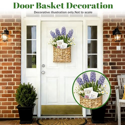 Woven Hanging Wall Basket,Natural Handmade Water Hyacinth Flat Back Basket for Farmhouse Home, Door, Entryway, Mail, Flower, Plant Decor