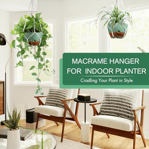 Set of 2-8 Inch Hanging Planters for Indoor Plants with Self-Watering Includes Hanging Pots for Plants, Outdoor Hanging Plant Pot with Drainage, and 2 Types of Hanging Baskets Hangers (Green) - color: Green, size: 8inch