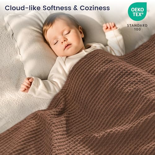 PHF Pre-Washed Cotton Waffle Weave Blanket Throw Size for Couch Bed,Snag Proof Spring Summer Lightweight Breathable,Oeko-TEX Certified,Machine Washable, Home Decor Gift，Cappuccino - color: Cappuccino, size: Throw(50" x 60")