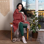 LYHome Merino Wool Blanket - Warm Throw for Cold Weather, Warmest Travel Outdoor Camping Blankets, Picnic Army and Military Throws, Comforter Soft & Cozy (55" x 79" Terracotta Grey Double-Sided) - color: Terracotta Grey Double-sided