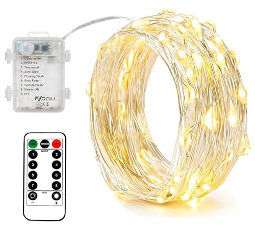BXROIU 4 Pack Battery Operated Fairy String Lights, 8 Modes 5M Silver Wire with Remote & Timer - 50 LEDs Waterproof for Bedroom, Wedding, Christmas, Party Decorations - color: 4Pack(3AAA,not included)Warm White