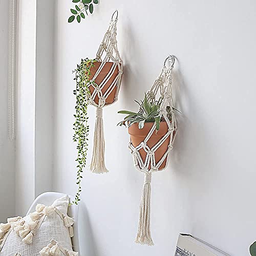 Artilady Boho Macrame Plant Hangers - Handmade Hemp Rope Hanging Baskets for Indoor Plants with Ceiling Hooks, Bohemian Home Decor Outdoor Wall Art (White Hanger-2pcs) - color: White Hanger-2pcs