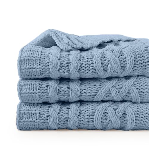 Battilo Bluish Grey Throw Blanket for Couch,51"x67", Super Soft Warm Cozy Chenille Knit Blankets for Bed, Sofa, Chair, Gift, Texture Decorative Boho Blanket for Living Room (Dusty Blue) - color: Bluish Grey