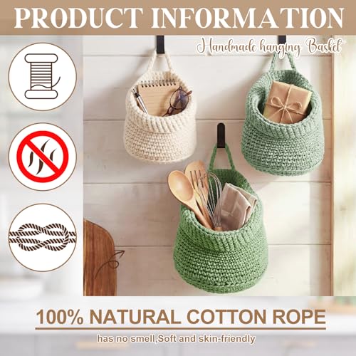 Honeydak Boho Decor Hanging Wall Baskets for Kitchen 3 Pack Teardrop Baskets with Hooks Storage Fruit Onion Vegetable Potato for Home 3 Sizes(Sage Color Palette,Barrel,Cotton Rope) - color: Sage Color Palette, size: Cotton Rope, style: Barrel
