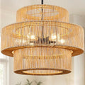 25.59" Large Hand-Woven Rattan Chandelier, 6 Lights Farmhouse Boho Chandelier Light Fixtures, Rustic Bamboo Wicker Chandeliers for Dining Room, Kitchen Island, Living Room, Stairway - color: Beige, size: 25.59 Inch