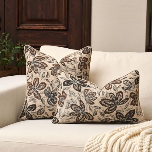 Yangest Flower Pillow Cover 20 x 20 Inches, Nature Chenille Square Throw Pillow Cover Soft Luxury Neutral Accent Couch Pillow Cover for Living Room Bedroom, Beige - color: Beige, size: 20" x 20" (Pack of 1)